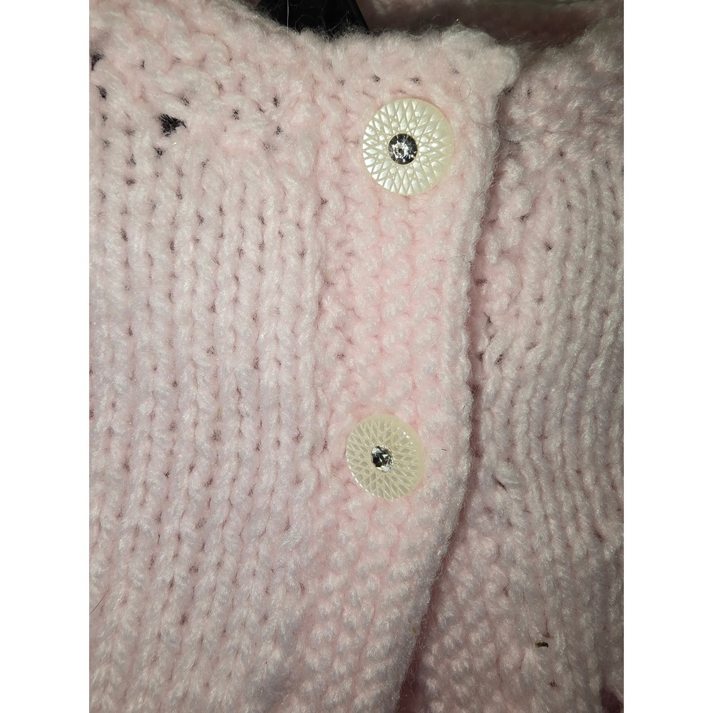 Handmade Baby Girl Pink Knit Cardigan Sweater Pointelle Button Front 12-24 mos - Picture 2 of 4